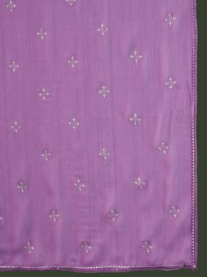 Lavender printed notch neck georgette a-line kurta with trouser & dupatta set 4