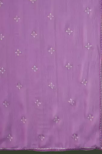 Lavender printed notch neck georgette a-line kurta with trouser & dupatta set