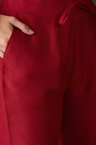 Embroidered straight kurta with trousers and dupatta