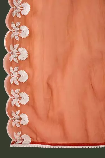 Embroidered thread work notch neck straight kurta & trousers with dupatta