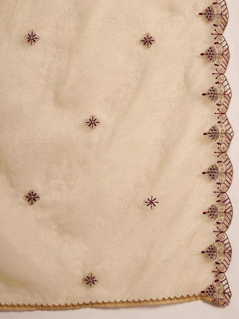 Women zari sequence embroidered straight velvet kurta trousers with dupatta