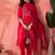 Red floral embroidered notch-neck straight kurta with pant and dupatta