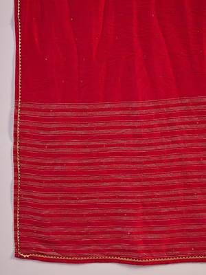Red floral embroidered notch-neck straight kurta with pant and dupatta 4