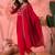 Red floral embroidered notch-neck straight kurta with pant and dupatta