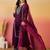 Floral zari embroidered notch neck straight kurta with trousers & dupatta