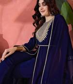 Zari sequence cording embroidered front slit kurta with trousers & dupatta