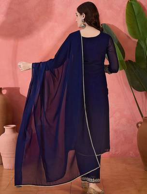 Zari sequence cording embroidered front slit kurta with trousers & dupatta 5