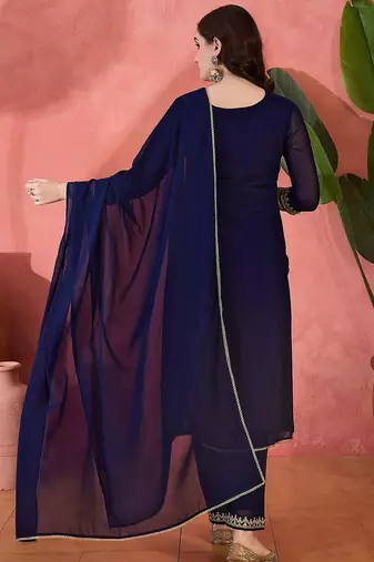 Zari sequence cording embroidered front slit kurta with trousers & dupatta