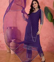 Zari sequence embroidered straight kurta & trousers with dupatta