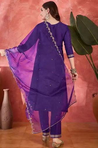 Women thread zari sequence embroidered kurta set with dupatta