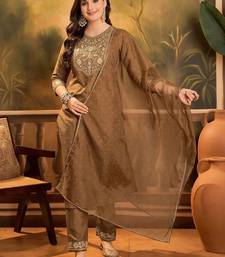 Thread zari sequence embroidered with foil printed kurta with trousers & dupatta