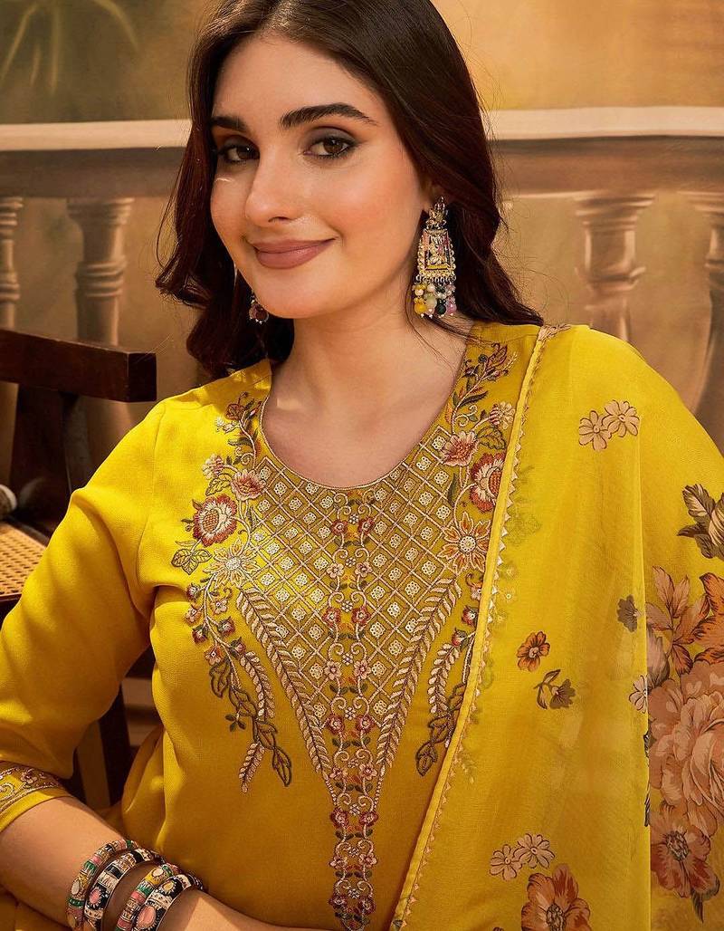 Thread zari sequence embroidered kurta with trousers & dupatta