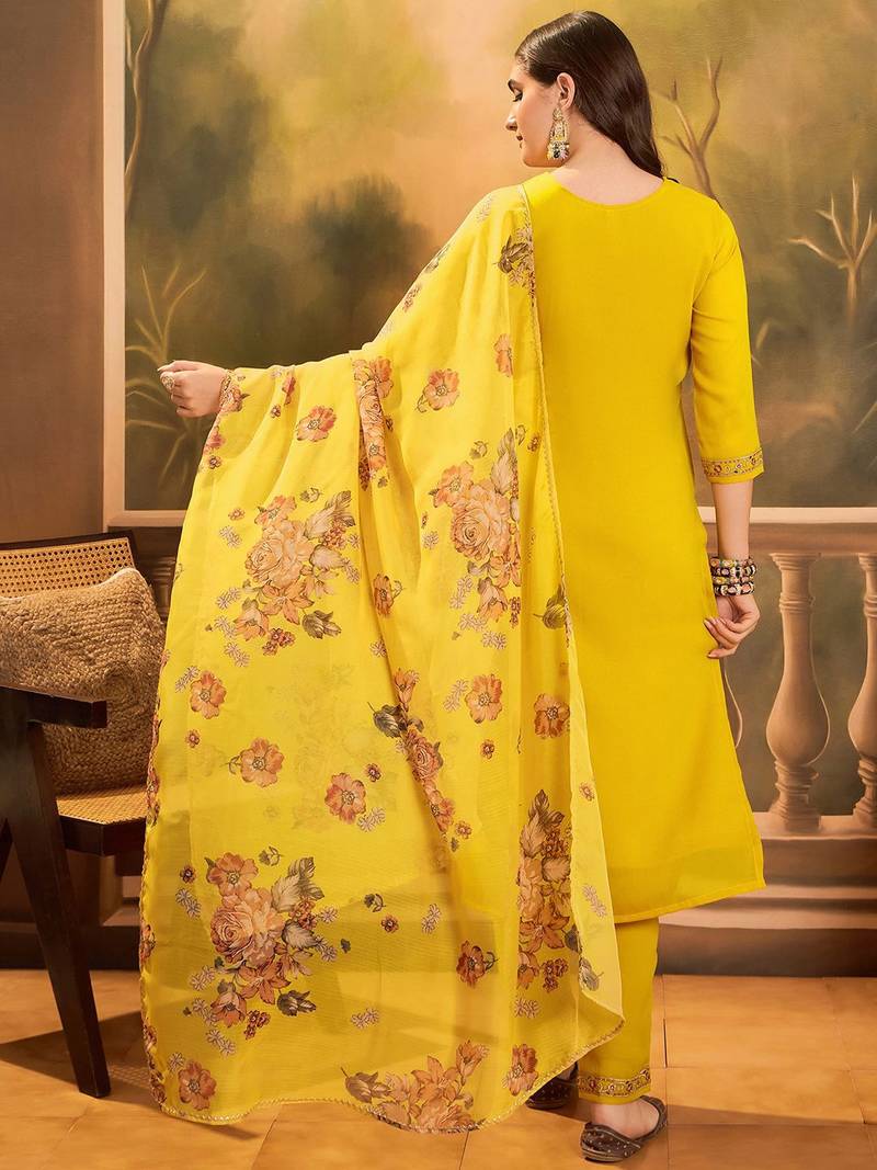 Thread zari sequence embroidered kurta with trousers & dupatta