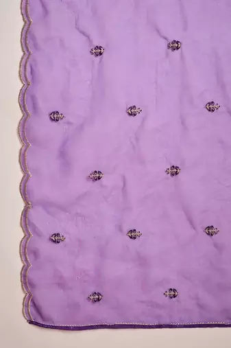 Ethnic motifs embroidered v-neck sequinned straight kurta with trousers & dupatta