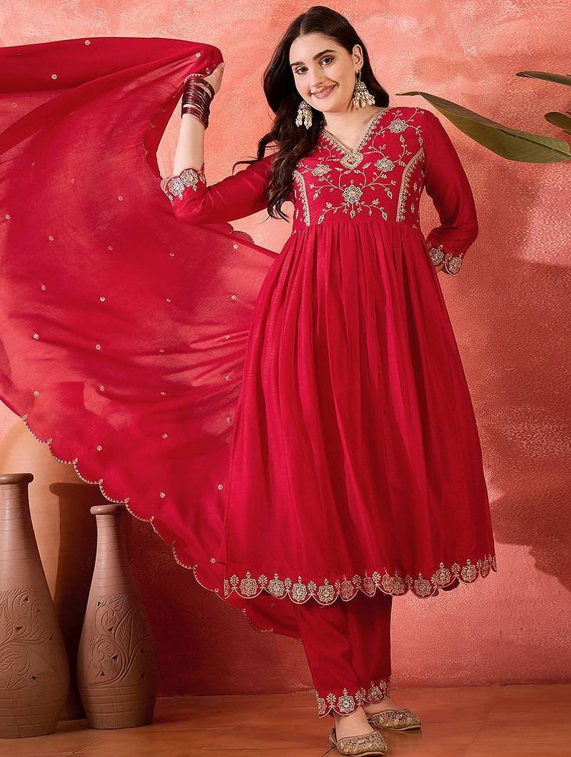 Zari sequence cut work emboridered kurta set with dupatta
