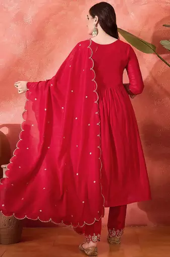 Zari sequence cut work emboridered kurta set with dupatta