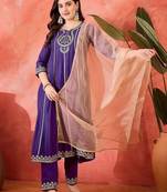 Floral embroidered panelled gotta patti a-line kurta with trouser & dupatta