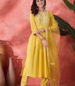 Women zari sequence embroidered kurta & trousers with dupatta