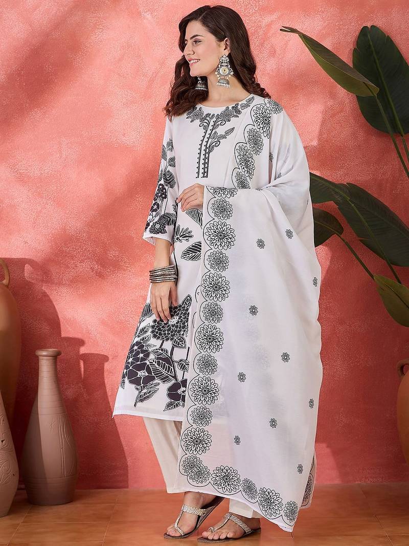Women floral printed kurta with trousers & dupatta