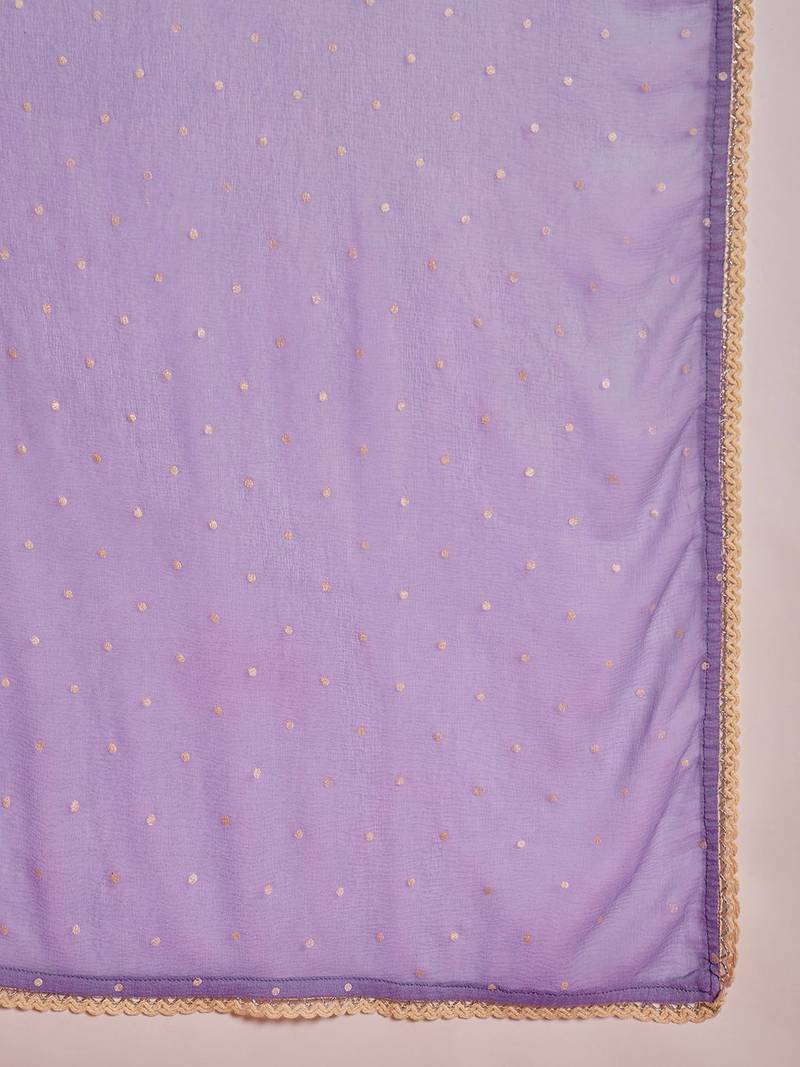 Women thread embroidered with mirror work a-line kurta with trousers & dupatta