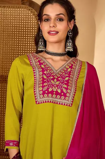 Women lime green kurta sets