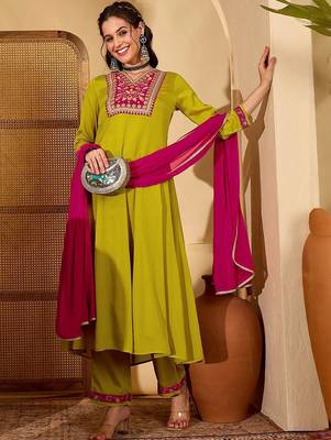 Women lime green kurta sets 1