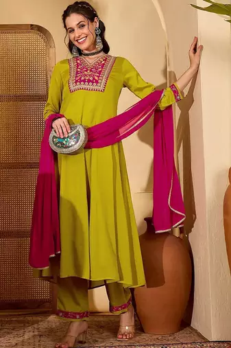 Women lime green kurta sets
