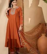 Floral embroidered kurta with trousers & dupatta