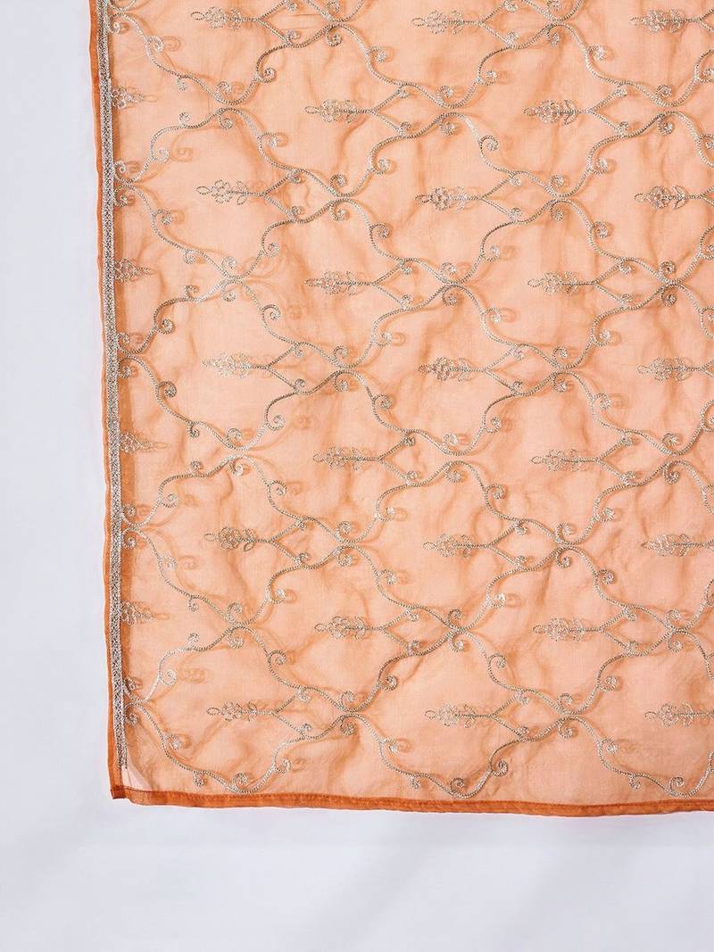 Floral embroidered kurta with trousers & dupatta