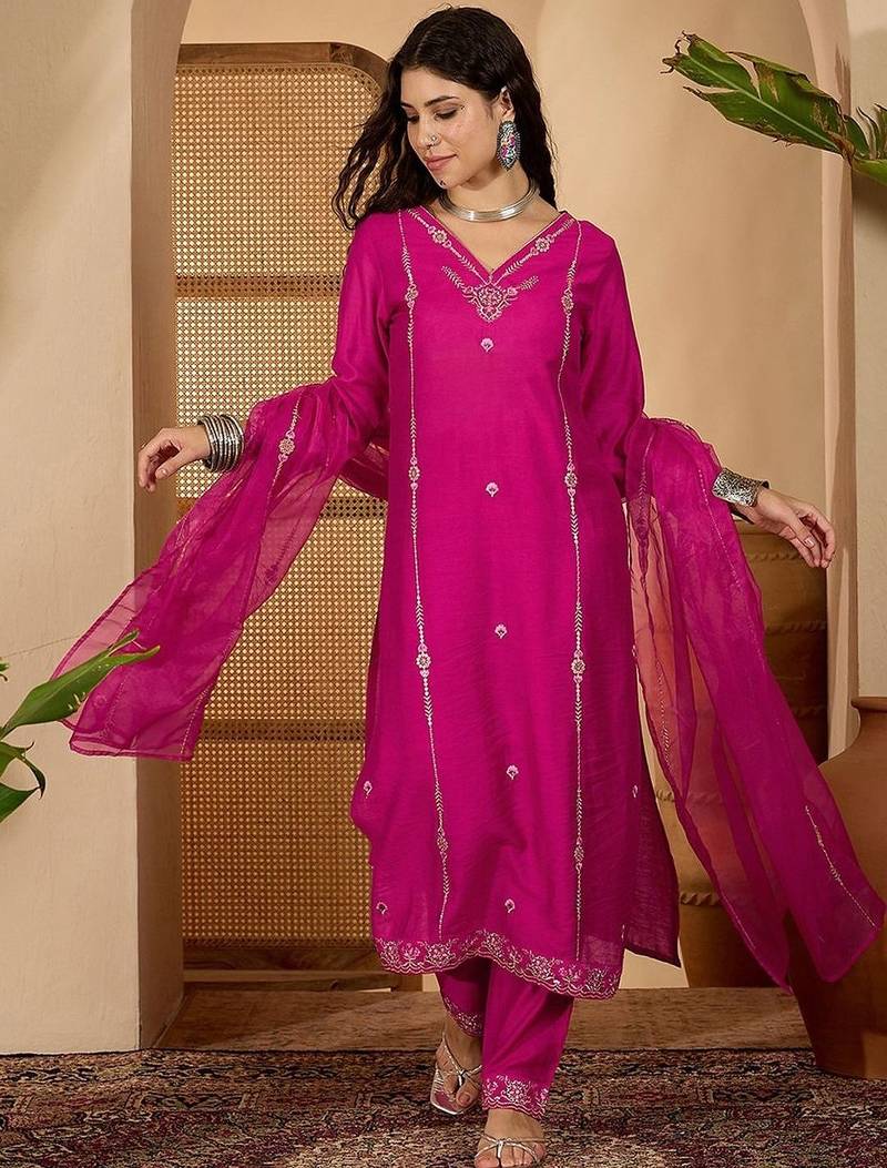 Zari sequence thread  embroidery kurta with trousers & dupatta