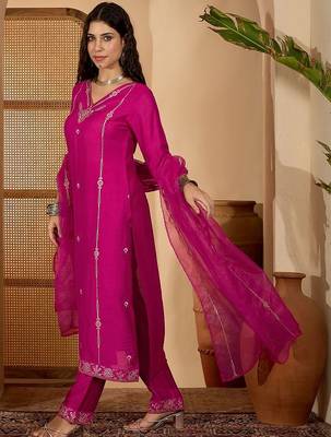 Zari sequence thread  embroidery kurta with trousers & dupatta 5