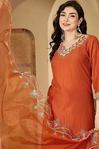 Embroidered kurta with trouser & dupatta