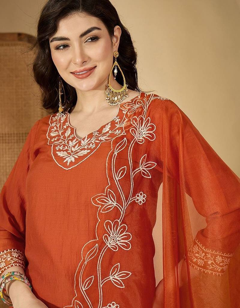 Embroidered kurta with trouser & dupatta
