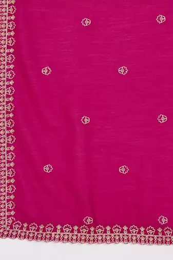 Embroidered round neck a-line kurta & trousers with dupatta