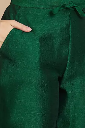 Embroidered round neck a-line kurta & trousers with dupatta