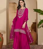 Embroidered sequinned vichitra kurta with palazzo and dupatta