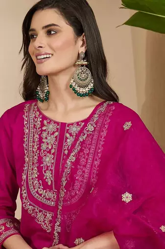 Embroidered sequinned vichitra kurta with palazzo and dupatta
