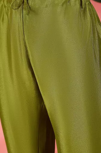 Floral embroidered round neck sequinned a-line kurta with trousers & dupatta