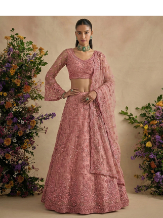 Pink Pure Soft Heavy Butterfly Net Sequins Embroidery Work Bridal Lehenga Choli 1