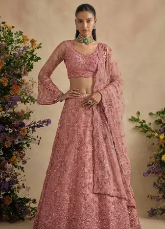 Pink Pure Soft Heavy Butterfly Net Sequins Embroidery Work Bridal Lehenga Choli