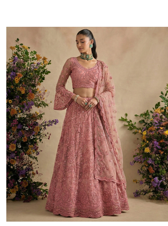 Pink Pure Soft Heavy Butterfly Net Sequins Embroidery Work Bridal Lehenga Choli 2