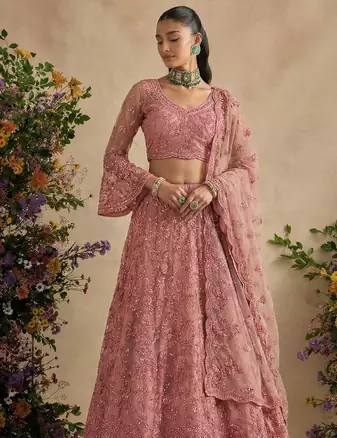 Pink Pure Soft Heavy Butterfly Net Sequins Embroidery Work Bridal Lehenga Choli