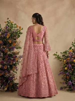Pink Pure Soft Heavy Butterfly Net Sequins Embroidery Work Bridal Lehenga Choli 3