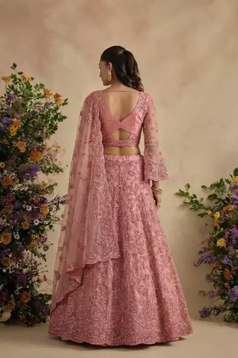 Pink Pure Soft Heavy Butterfly Net Sequins Embroidery Work Bridal Lehenga Choli