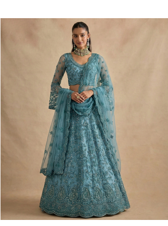 Blue Pure Soft Heavy Butterfly Net Sequins Embroidery Work Bridal Lehenga Choli 1