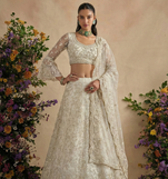 Off White Pure Soft Heavy Butterfly Net Sequins Embroidery Work Bridal Lehenga Choli