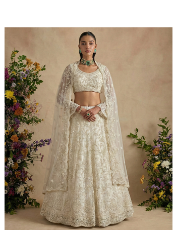 Off White Pure Soft Heavy Butterfly Net Sequins Embroidery Work Bridal Lehenga Choli 2