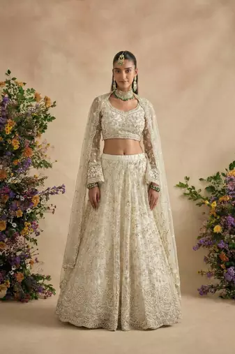 Off White Pure Soft Heavy Butterfly Net Sequins Embroidery Work Bridal Lehenga Choli