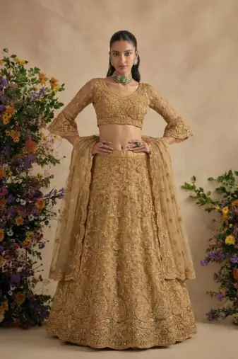 Golden Pure Soft Heavy Butterfly Net Sequins Embroidery Work Bridal Lehenga Choli