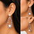 Pearl and ruby cz drop earrings, 925 sterling silver, rhodium plated, oval hoop dangle, 46 mm length